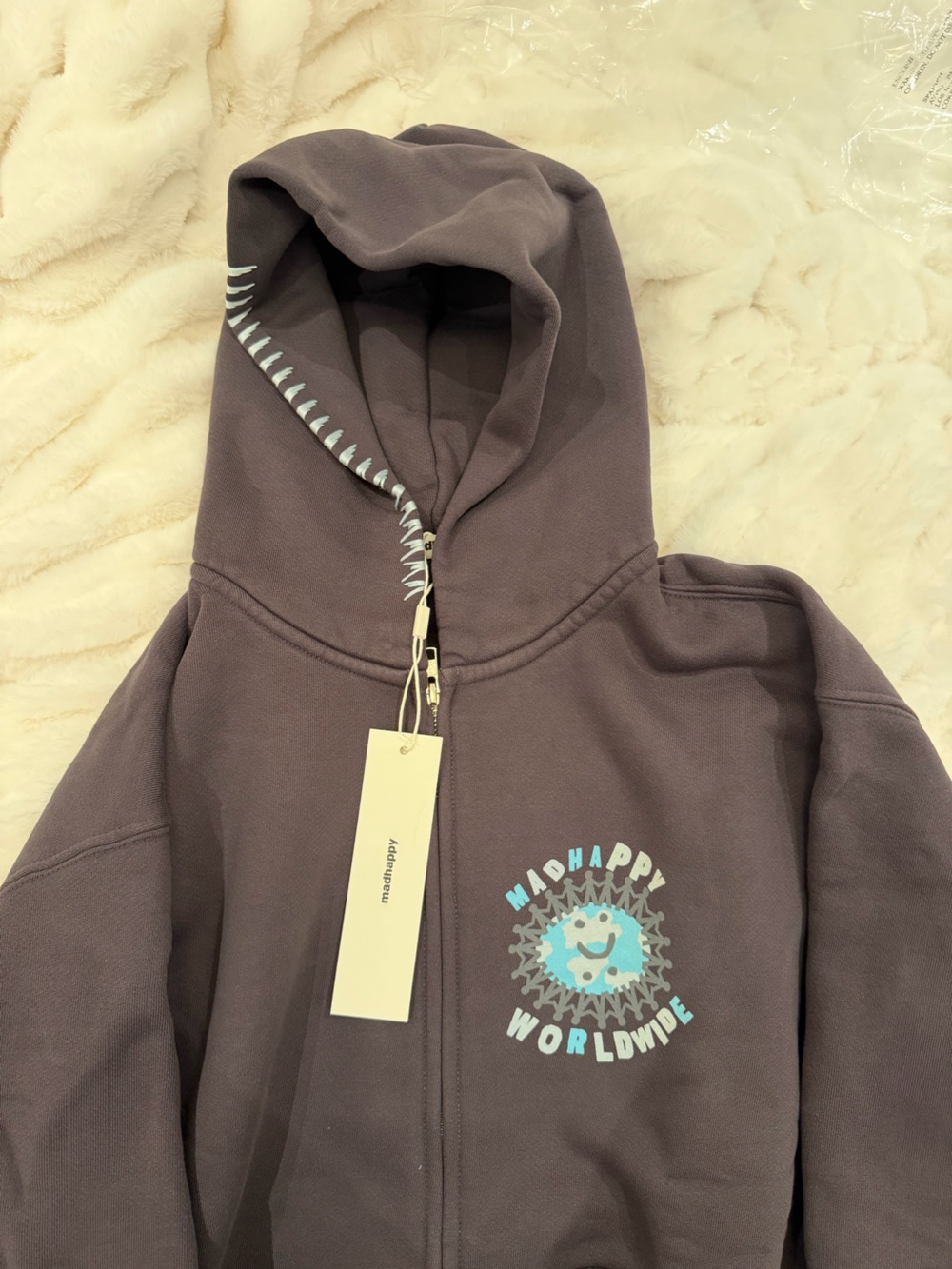Madhappy worldwide' purple-Gray Zip Hoodie with Graphic - Picture 1 of 2
